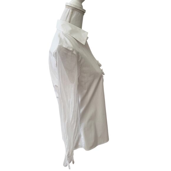 Anne Fontaine Rosette Detail Sheer Sleeve Button Front Shirt White - Picture 3 of 6